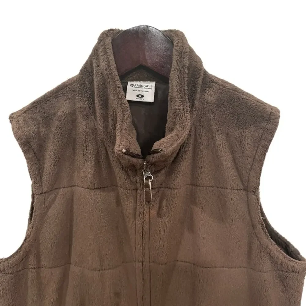 Columbia Women’s Chocolate Brown Zip Up‎ Outdoor Layer Fuzzy Fleece Vest Size S